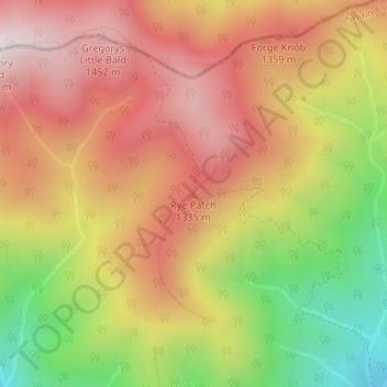 Topografische kaart Rye Patch, hoogte, reliëf