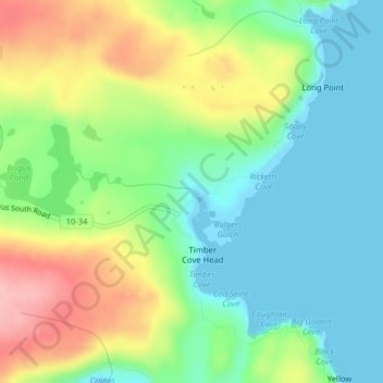 Topografische kaart Brigus South, hoogte, reliëf