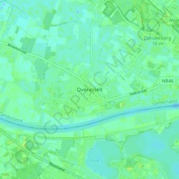 Topografische kaart Overasselt, hoogte, reliëf