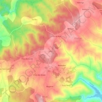 Topografische kaart Cepos, hoogte, reliëf