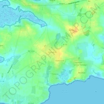Topografische kaart Ker Eugène, hoogte, reliëf