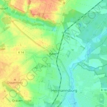 Topografische kaart Baven, hoogte, reliëf