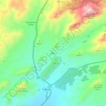 Topografische kaart Tébar, hoogte, reliëf