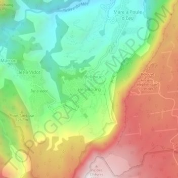 Topografische kaart Hell Bourg, hoogte, reliëf