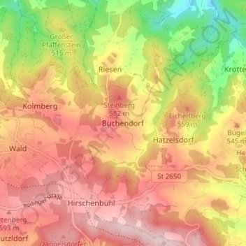 Topografische kaart Buchendorf, hoogte, reliëf