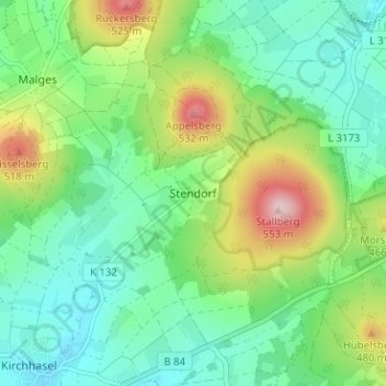 Topografische kaart Stendorf, hoogte, reliëf