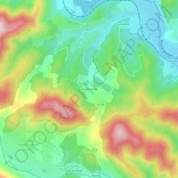 Topografische kaart Les Brousses, hoogte, reliëf