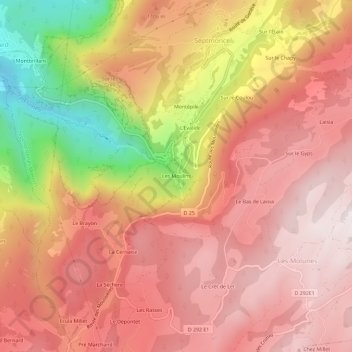 Topografische kaart Les Moulins, hoogte, reliëf