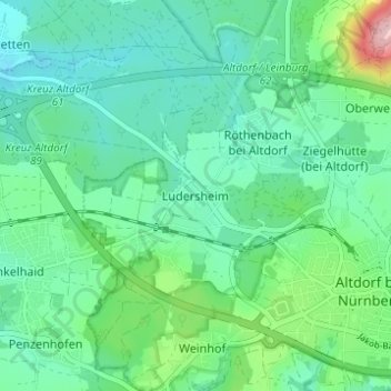 Topografische kaart Ludersheim, hoogte, reliëf