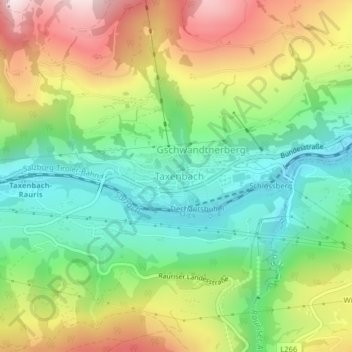 Topografische kaart Taxenbach, hoogte, reliëf