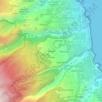Topografische kaart Orotava, hoogte, reliëf