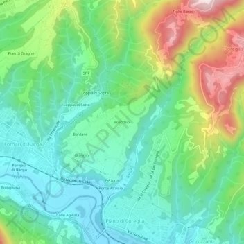 Topografische kaart Filecchio, hoogte, reliëf