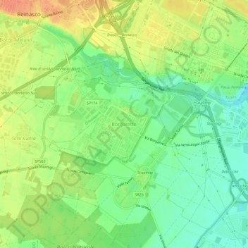 Topografische kaart Borgaretto, hoogte, reliëf
