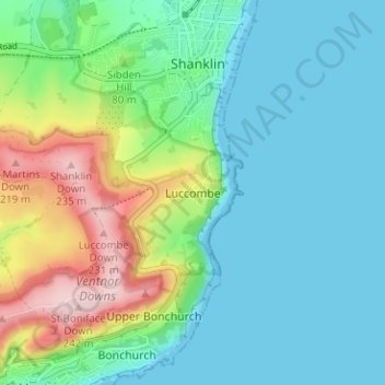 Topografische kaart Luccombe, hoogte, reliëf