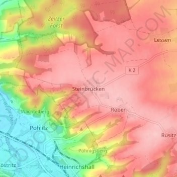 Topografische kaart Steinbrücken, hoogte, reliëf