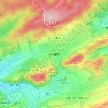 Topografische kaart Hellefeld, hoogte, reliëf