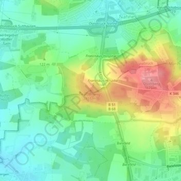 Topografische kaart Harderberg, hoogte, reliëf
