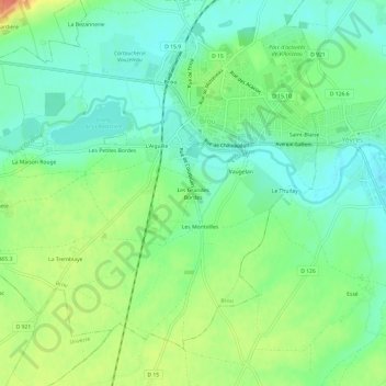 Topografische kaart Les Grandes Bordes, hoogte, reliëf