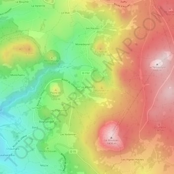 Topografische kaart Le Villaret, hoogte, reliëf
