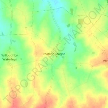 Topografische kaart Peatling Magna, hoogte, reliëf