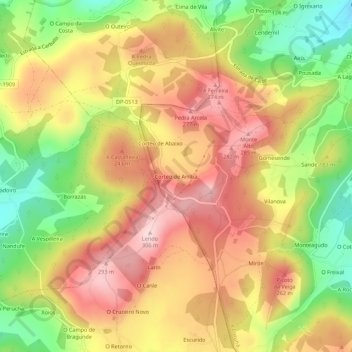 Topografische kaart Corteo de Arriba, hoogte, reliëf