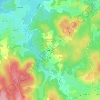 Topografische kaart La Coupe Lyonnet, hoogte, reliëf