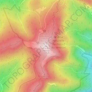 Topografische kaart Le Grand Ventron, hoogte, reliëf