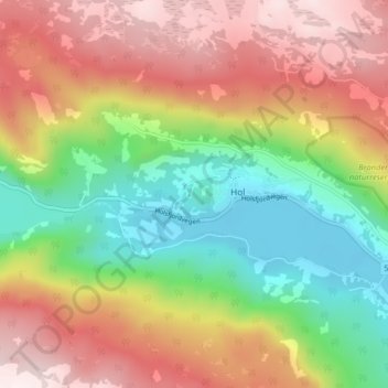 Topografische kaart Høgehaug, hoogte, reliëf