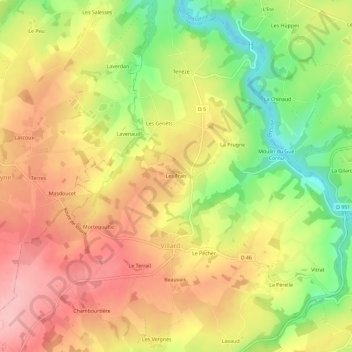 Topografische kaart Les Frais, hoogte, reliëf