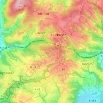 Topografische kaart Eigen, hoogte, reliëf