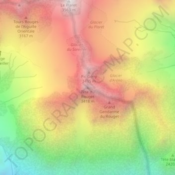 Topografische kaart Tête du Rouget, hoogte, reliëf