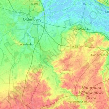 Topografische kaart Hatten, hoogte, reliëf
