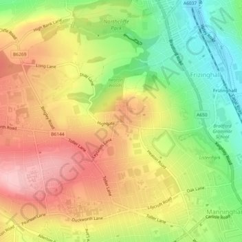 Topografische kaart Heaton, hoogte, reliëf