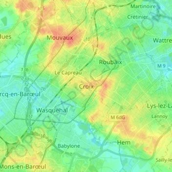 Topografische kaart Croix, hoogte, reliëf