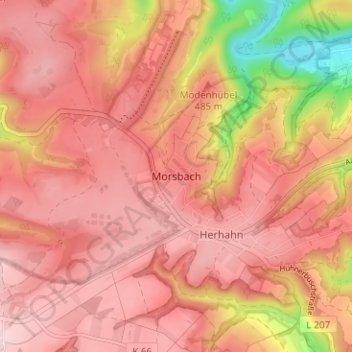 Topografische kaart Morsbach, hoogte, reliëf