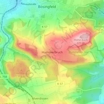 Topografische kaart Hummerbruch, hoogte, reliëf