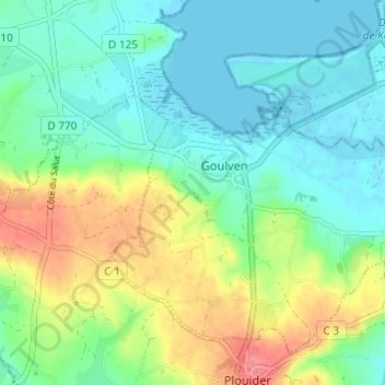 Topografische kaart Kerouzien, hoogte, reliëf