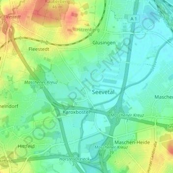 Topografische kaart Jehrden, hoogte, reliëf