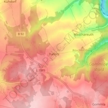 Topografische kaart Daßlitz, hoogte, reliëf