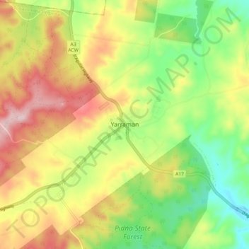 Topografische kaart Yarraman, hoogte, reliëf