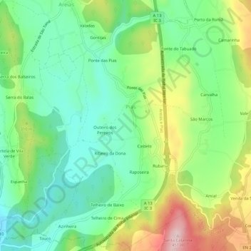 Topografische kaart Pias, hoogte, reliëf