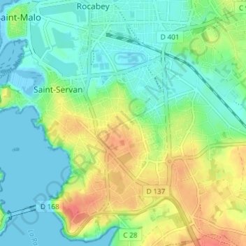 Topografische kaart Bellevue, hoogte, reliëf