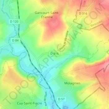 Topografische kaart Bouricourt, hoogte, reliëf