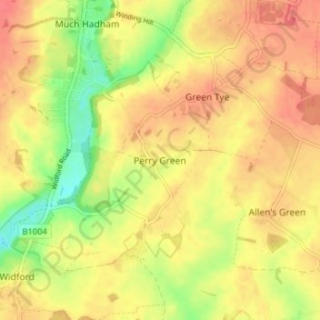 Topografische kaart Perry Green, hoogte, reliëf