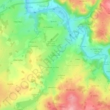 Topografische kaart Bordessoule, hoogte, reliëf