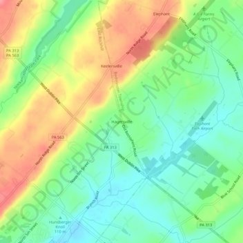 Topografische kaart Hagersville, hoogte, reliëf