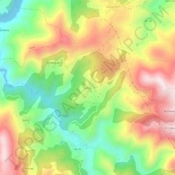 Topografische kaart Carriu, hoogte, reliëf