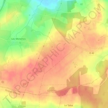 Topografische kaart Coimur, hoogte, reliëf