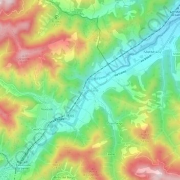 Topografische kaart Popolano, hoogte, reliëf