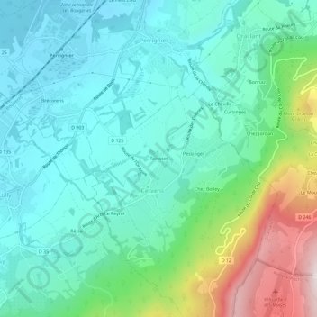 Topografische kaart Terrotet, hoogte, reliëf